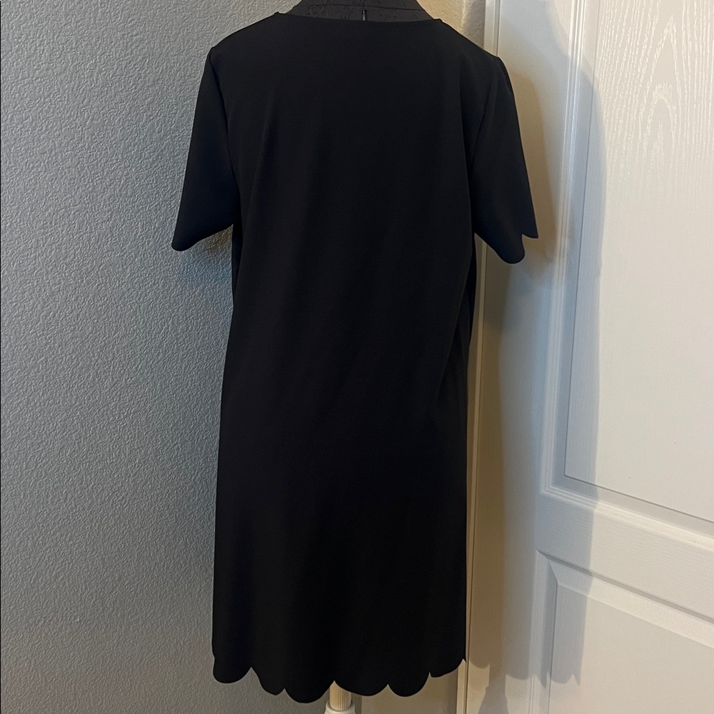 Jenny Boston Black Mini T Shirt Dress Scallop Hems Size Large - Picture 7 of 12